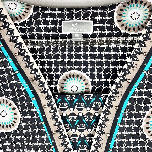 JM COLLECTION | Boho Rhinestone Embellished Loose Dolman Style Tunic Blouse - Picture 3 of 8